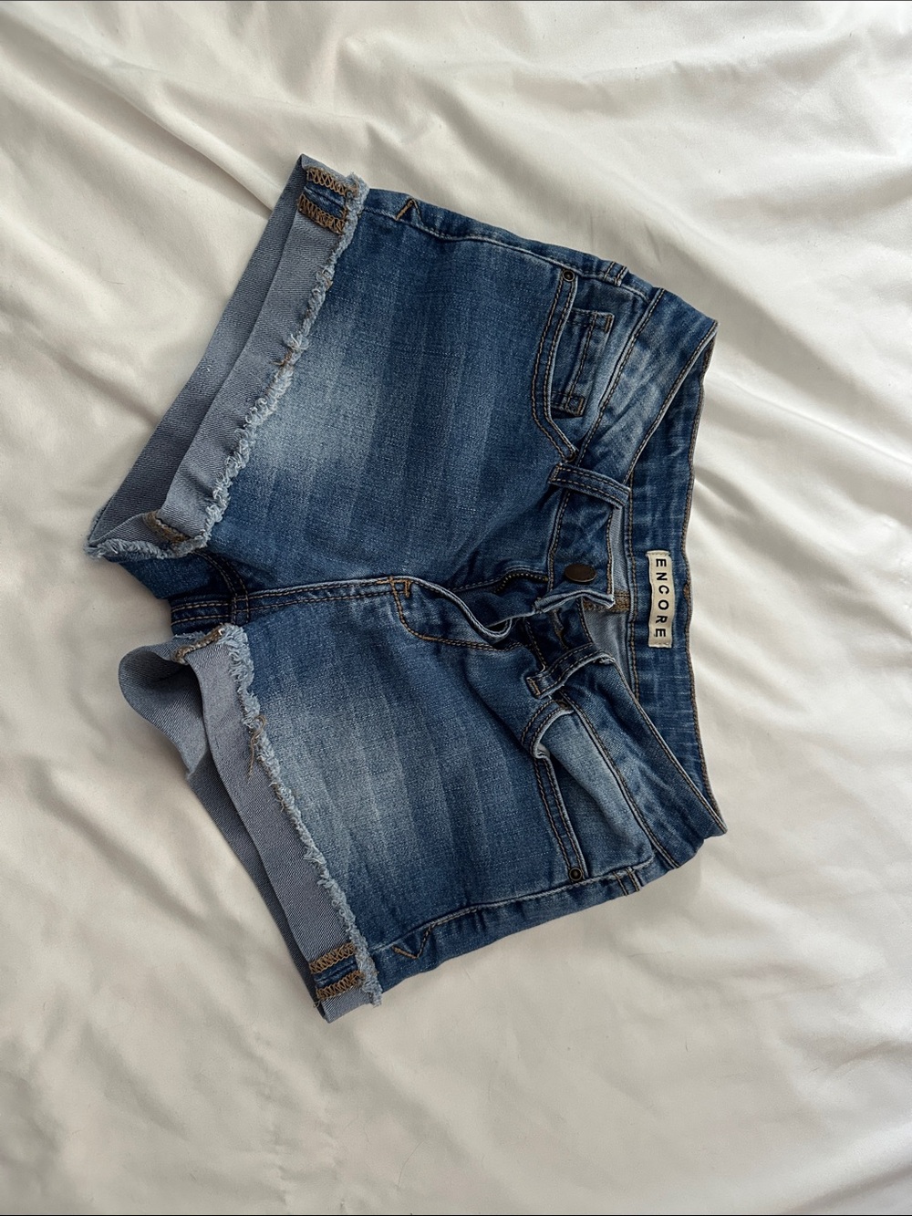 Encore Jeans Women's Medium Blue Distressed Cuffed Denim Shorts